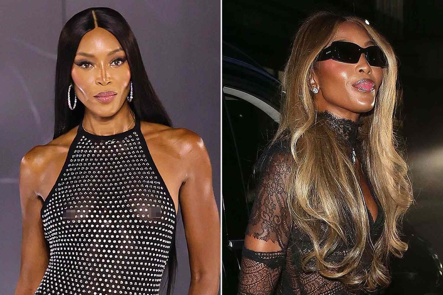 Naomi Campbell sorprende con un cabello rubio miel y un vestido mini de encaje transparente