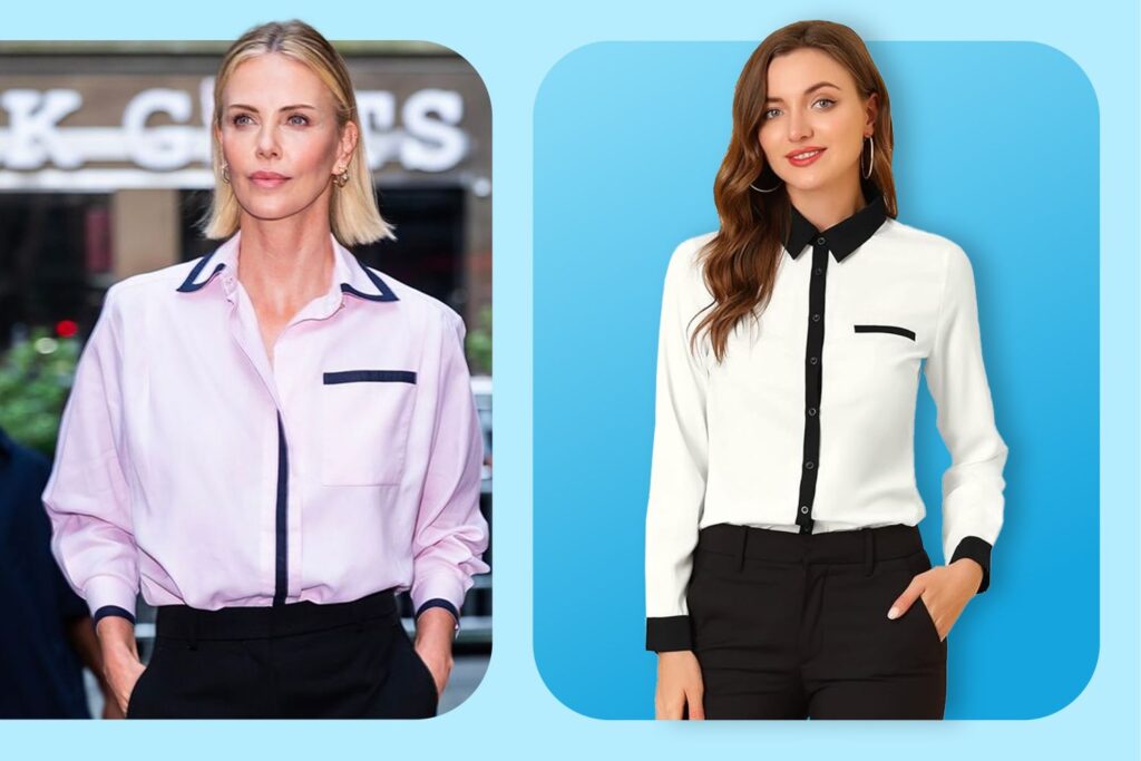 La camisa de botón impecable de Charlize Theron tiene un clon de $28 en Amazon